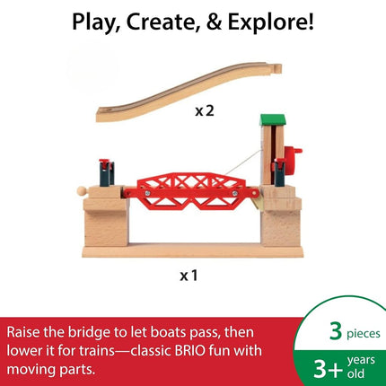BRIO World 33757 - Lifting Bridge Wooden Train Accessory 3 Pieces Railway Expansion for Kids Ages 3+