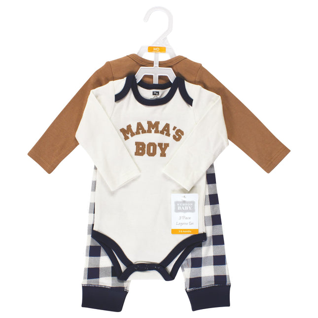 Hudson Baby Unisex Baby Long-Sleeve Bodysuits and Pants, Brown Navy Mamas Boy Long-Sleeve, 18-24 Months, Brown Navy Mamas Boy Long-sleeve, 18-24 Months