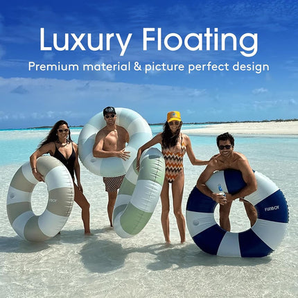 FUNBOY Giant Vintage Tan Stripe Inflatable Tube Pool Float with Cup Holder 48" | Large Pool Float for Adults | Inner Tube Swimming Pool Toys Swim Rings | Pool Lounger Float for Pool Party & Summer