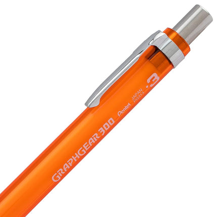 Pentel Arts GraphGear 300 Mechanical Pencil, (0.3mm) Extra-fine line, Orange Barrel, w/small block eraser + 1 lead tube