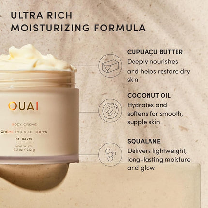 OUAI Body Cream, St. Barts - Hydrating Whipped Body Cream with Cupuaçu Butter, Coconut Oil and Squalane - Softens Skin and Delivers Healthy-Looking Glow - Sulfate-Free Skin Care - 212g