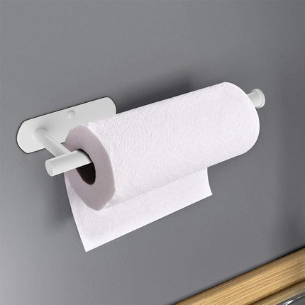 VAEHOLD Self Adhesive Paper Towel Holder Under Cabinet Mount, Wall Mounted Paper Towel Roll Holder for Kitchen, Bathroom, Wall - SUS304 Stainless Steel (White)