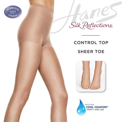 Hanes Women's Silk Reflections Control Top Sheer Toe Pantyhose - 20 Denier, G-H Size, Little Color