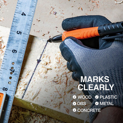 KLEIN TOOLS 80187 Skribes Measure and Mark Set with 4-Pack of Black Fine Tip Permanent Markers and 25-Foot Compact Double-Hook Tape Measure