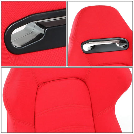 DNA MOTORING Universal Reclinable Bucket Racing Seats with Bottom Mount Sliders,21.5" W X 21.5" D X 35" H,Red,RS-JBR-005-RD