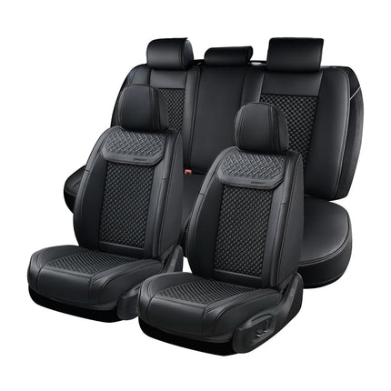 Coverado Car Seat Covers Full Set, 2 in 1 Waterproof Seat Covers for Cars, Leather Car Seat Cover Protector Automotive Seat Covers Universal Fit for Most Cars SUVs and Trucks Car Accessories(Black)