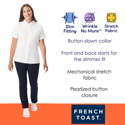 Blusa Oxford de manga corta con cuello abotonado para mujer French Toast, blanca, talla XS
