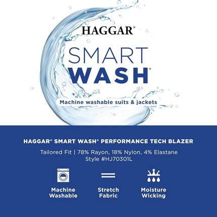 Haggar Men's Smart Wash Performance Tech Blazer Tailored Fit Heather Navy