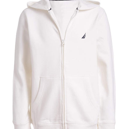 Sudadera con capucha con cremallera para niños Nautica, diseño de logotipo distintivo, bolsillos tipo canguro, confeccionada con forro polar ligero, color crema natural, 14-16