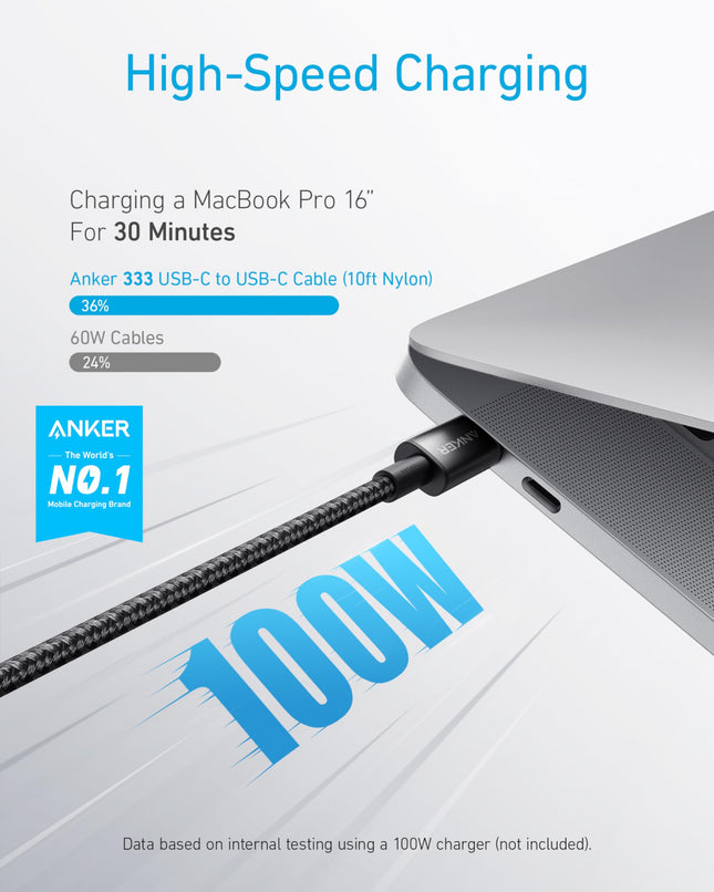 Anker USB C to USB C Cable, Type-C Charging Cord Fast Charge(6FT*3,100W), for iPhone 17/17 pro, MacBook and More(USB 2.0,Black)