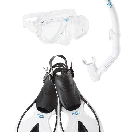 Speedo Unisex Adult Swim Snorkel Dive Mask Anti-Fog with Nose Cover Adventure Series - Black/White, Small/Medium