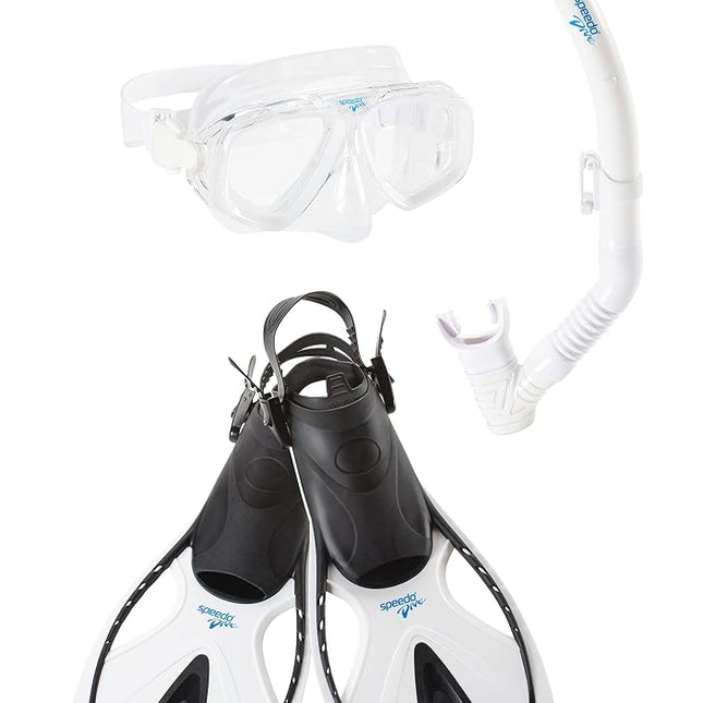Speedo Unisex Adult Swim Snorkel Dive Mask Anti-Fog with Nose Cover Adventure Series - Black/White, Small/Medium