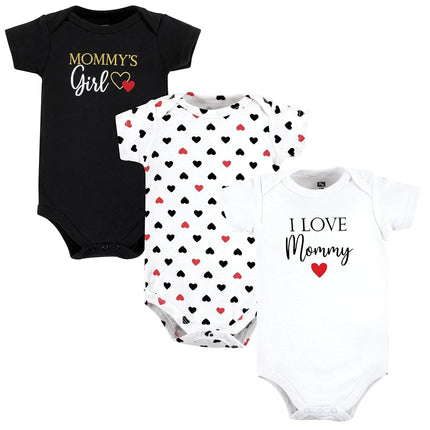 Hudson Baby unisex-baby Cotton Bodysuits, Girl Mommy Red Black 3pk, Preemie