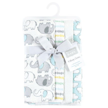 Hudson Baby Unisex Baby Cotton Flannel Burp Cloths, Neutral New Elephant 4-Pack, One Size