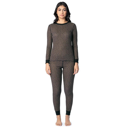 Fruit of The Loom Women's Micro Waffle Premium Thermal Set, Cheetah Print, Small