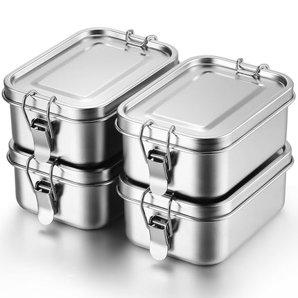 Umigy 4 Pcs Stainless Steel Food Containers 1200ml Metal Bento Lunch Box Stainless Steel Food Storage Containers, Lockable Clips to Leak Proof, Reusable Dishwasher Snack Boxes for Work