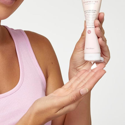Natio Australia Rosewater Hydration Gentle Cream-Gel Face Cleanser 100ml - Hydrating Cleansing Face Wash For All Skin Types - No Foam Cleanser - Rosewater, Sweet Almond, Seasame & Apricot Kernel - Made in Australia