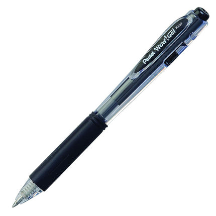 Pentel WOW! Gel Retractable Gel Pen 0.7mm Medium Line Black Ink, Box of 12 (K437-A)