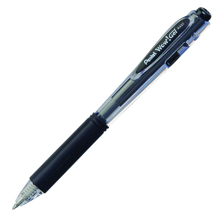 Pentel WOW! Bolígrafo de Gel Retráctil 0.7mm Línea Mediana Tinta Negra, Caja de 12 (K437-A)