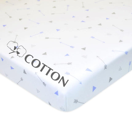 Sábana Ajustable de Punto de Algodón 100% Natural Impresa American Baby para Cuna Corralito Pack N Play, Flecha Azul Plata, Suave Transpirable, para Niños y Niñas