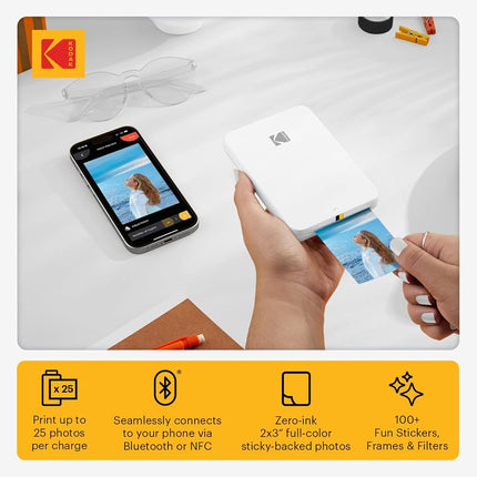 Kodak Step Slim Instant Mobile Photo Printer - Kit: 50 Pack Zink Paper, Case, Photo Album, Markers, Sticker Sets, White, 2x3