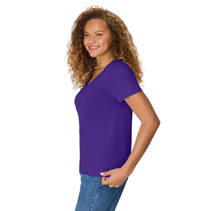 Hanes Women's Perfect-T V-neck T-shirt, Cotton Short Sleeve Tee for Women, 1 or 2-Pack, Purple, 3XL