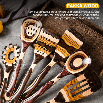 Gudamaye 7-Piece Brown Wooden Cooking Spoon Set – Eco-Friendly, Non-Stick, Heat Resistant