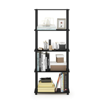 Furinno TURN-S-TUBE Book Shelf, 5-Tier Toolless Storage Shelves with Square Tubes, Shelving Unit for Organization and Storage for Living Room, Home Office, Americano