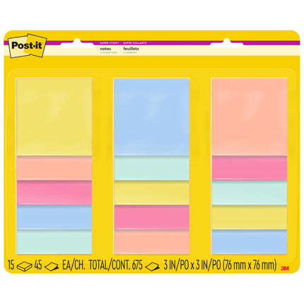 Post-it Super Sticky Notes, 3x3 in, 15 Pads, 2X Th
