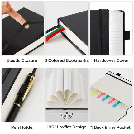 Journal Notebooks College Ruled, Thick Notebook Journal with 100GSM Paper, B5 Large Lined Notebook Journal for Women & Men, 7.1'' X 10'', 320 Pages, Black Leather Notebook