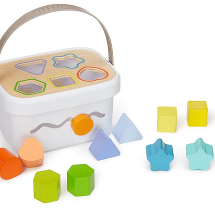 Amazon Basics Wooden Shape Sorter and Rainbow Stacker Classic Baby Toy Set, Medium, Multicolor