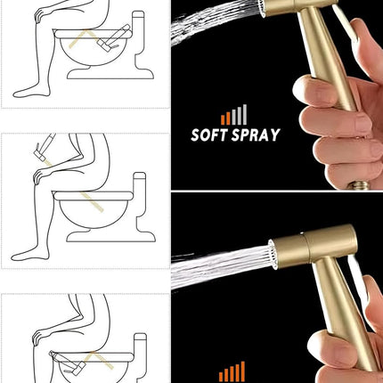 Rionox Handheld Bidet Sprayer Kit - Adjustable Water Pressure Jet for Toilet, Bidet for Toilet, Easy Installation, Quality Stainless Steel, Durable Internals, Leakproof Design (Gold)