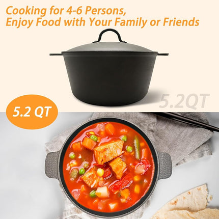 KOOMADE Dutch Oven Pot with Lid- 5.2 Quart Enameled Cast Iron Round Dutch Oven Stockpot With Dual Handles- Oven Safe up to 500°F, Heavy Duty Nonstick Cookware Safe for Bread Baking, Stews, Braising