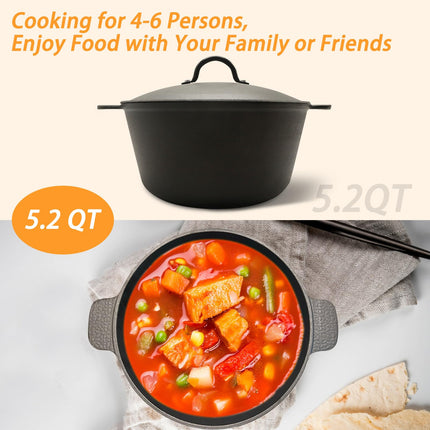 KOOMADE Dutch Oven Pot with Lid- 5.2 Quart Enameled Cast Iron Round Dutch Oven Stockpot With Dual Handles- Oven Safe up to 500°F, Heavy Duty Nonstick Cookware Safe for Bread Baking, Stews, Braising