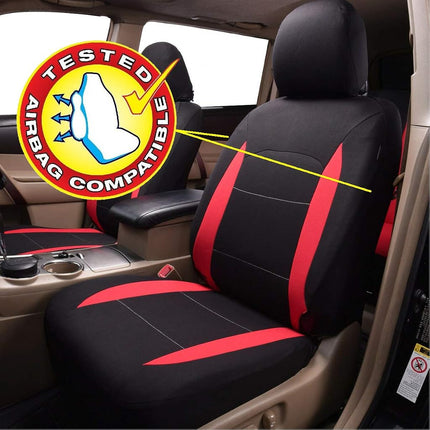 Flying Banner Car Seat Covers Full Set Front Seats and Rear Bench Polyester car seat Protectors Black Gray Purple airbag Compatible Rear Bench Split (Black Red)