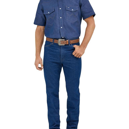 Wrangler Men's Cowboy Cut Western Two Pocket Short Sleeve Snap Work Shirt Shirt, Blue, L