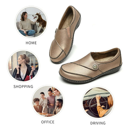 Geoeleph Mocassins Femme Dorés Décontractés à Enfiler Confortables Plats Marche Cuir Chaussures de Conduite 6.5 M US