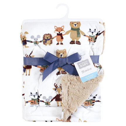Hudson Baby Unisex Baby Plush Blanket with Furry Binding and Back, Winter Woodland Friends, One Size