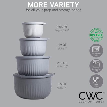 COOK WITH COLOR Prep Bowls with Lids- 8 Piece Nesting Plastic Small Mixing Bowl Set with Lids (Grey Ombre)