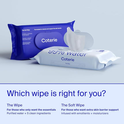 Coterie Clean Gentle Baby Essentials Soft Wipes for Sensitive Skin, Cotton, Vegetable Fibres and Plastic-Free, Hypoallergenic, Pack of 12