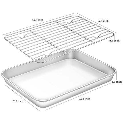 Deedro Stainless Steel Baking Sheet & Rack Set [2 Sheets + 2 Racks], 9.33 x 7 x 1 Inch, Heavy Duty, Non-toxic, Easy Clean