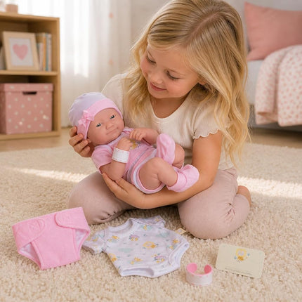 JC Toys Rubber Baby Doll with Set of Pink Clothes, Multicolour (18543_A)