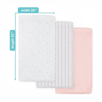 American Baby 3 Piece 100% Cotton Jersey Knit Fitted Crib Sheet for Standard Crib and Toddler Mattresses, Blush Pink Star/Zigzag, for Girls (33550PK/ST/ZZ)