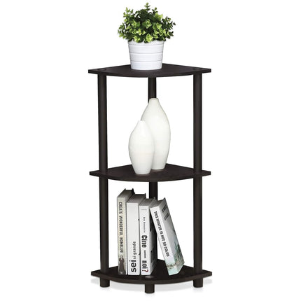 Furinno TURN-N-TUBE Corner Shelf, 3-Tier Corner Bookshelf, Display Storage Shelves with Open Shelves, for Organization and Storage, Living Room, Home Office, Garage, Dark Walnut