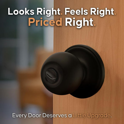 Copper Creek Matte Black Door Knobs - Round Colonial with Privacy Locking Function for Home Improvement - Interior Door Knobs Fits All Standard - Locking Door Knob for Bedroom & Bathroom - 3 Pack