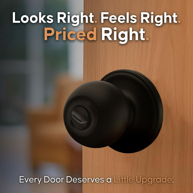 Copper Creek Matte Black Door Knobs - Round Colonial with Privacy Locking Function for Home Improvement - Interior Door Knobs Fits All Standard - Locking Door Knob for Bedroom & Bathroom - 3 Pack