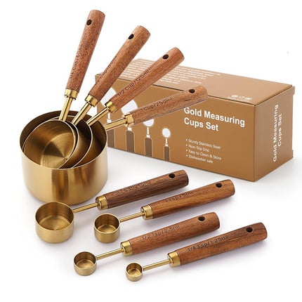 SHIKORI Gold Measuring Cups and Spoons Set with Wo