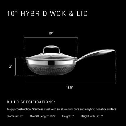 HexClad Hybrid Nonstick 25 cm Wok, Stay-Cool Handle, Dishwasher-Friendly, Oven-Safe Up to 480°C, Induction Ready, Compatible with All Cooktops