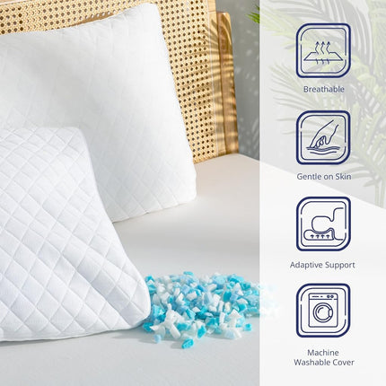 EGOHOME Shredded Memory Foam Pillows, Bed Pillows for Sleeping, Medium Pillows Standard/Queen Size Pillow for Side Back Stomach Sleepers, Neck Support Pillow with Washable Removable Cover (2Pack)