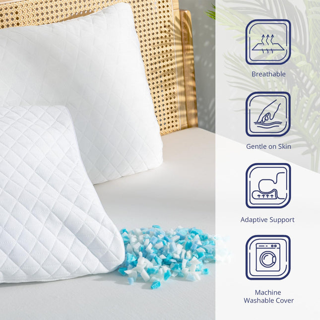 Almohadas EGOHOME de espuma viscoelástica triturada, almohadas para la cama, almohadas medianas tamaño estándar/queen para quienes duermen de lado, boca arriba o boca abajo, almohada de apoyo para el cuello con funda lavable extraíble (paquete de 2)